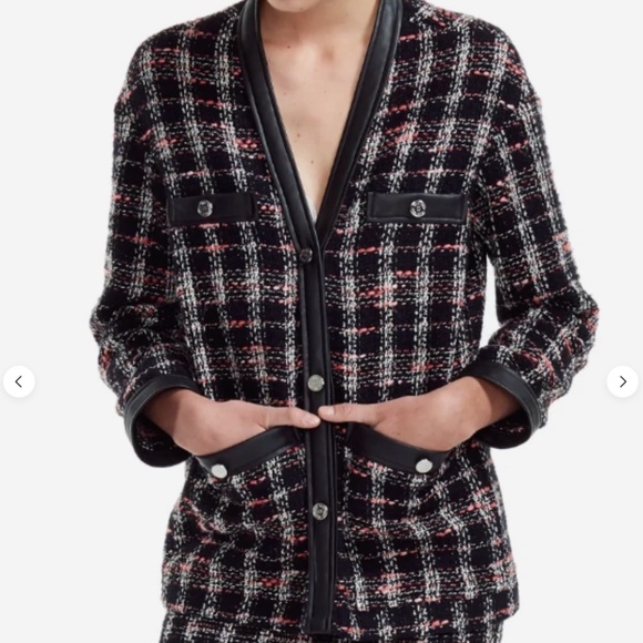 Women's Maje Visido Faux Leather Detail Tweed Jacket Nior Size 40 (US L) 21290